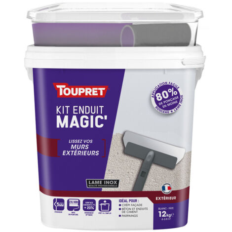 Toupret – Enduit de lissage Magic'Extérieur en pâte 12kg – Prêt à l'emploi – Perméable à la vapeur d'eau – Application jusqu'à 5mm