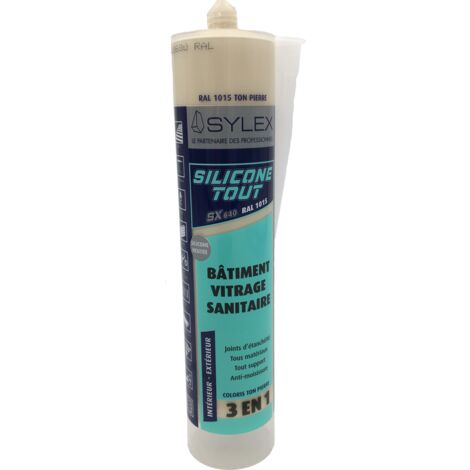 Mastic Sylex SX 640 Silicone 3 en 1 Silicone Tout 280ml Couleur: RAL 1015 IVOIRE CLAIR (1/2)