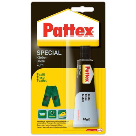 Pattex – Colle textile 20g – Résiste à l'eau et au repassage – Colle spéciale pour coton, jean, lin, fourrure et matières synthétiques (1/7)