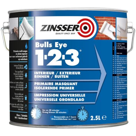 Primaire masquant avant peinture Zinsser Bulls Eye 1-2-3 Blanc Conditionnement: 2,5L - Couleur: BLANC