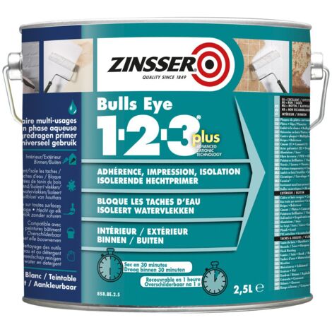 Primaire anti-taches avant peinture Zinsser Bulls Eye 1-2-3 Plus - Blanc Conditionnement: 2,5L - Couleur: BLANC