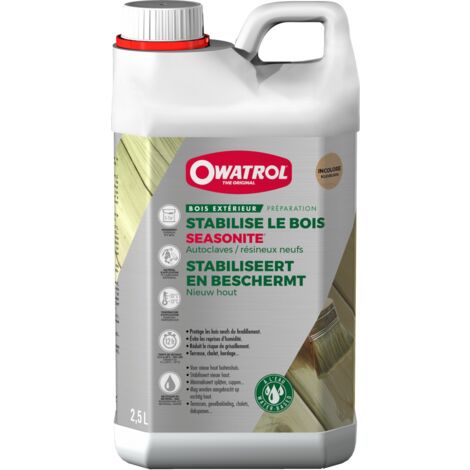 Owatrol – Stabilisateur de bois neuf 2,5L – Protection incolore contre humidité et soleil – Limite fendillement et grisaillement – Pour bois tendre