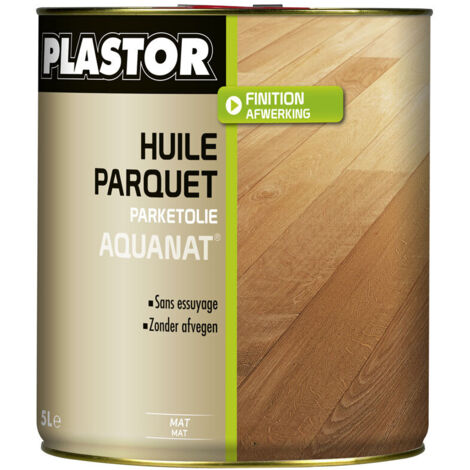 Plastor – Huile parquet sans essuyage Aquanat finition mate 5L – Pour tous types de bois intérieurs – Application facile en 3 couches (1/3)