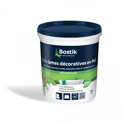 Bostik – Colle acrylique pour murs – Spécial lames décoratives PVC – Forte adhérence en milieu humide – 1kg pour 3m²