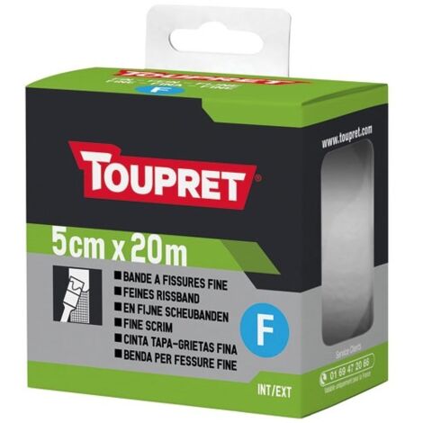 Toupret – Bande à fissures fine 5cm x 20m – Élastique 70% – Invisible après finition – Pour fissures < 4mm sur murs et plafonds - Fine5cmx20m