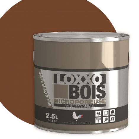 Peinture glycéro microporeuse satinée pour bois – Brun fauve 2,5 L – Résistante aux UV et intempéries – Application facile en 2 couches – Loxxo