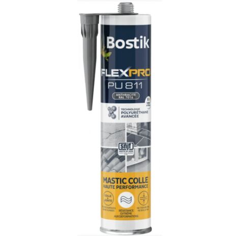 Bostik – Mastic-colle étanchéité polyuréthane gris anthracite – Résistance maximale 24h – Pour béton, métal, bois, céramique – 15m de cordon 5mm - PU811