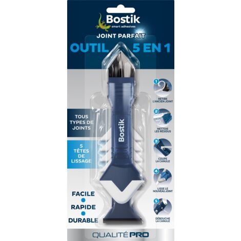 Bostik – Couteau à enduire 5 en 1 pour joints silicone et acrylique – Application et finition professionnelle – Plastique résistant – Ergonomique