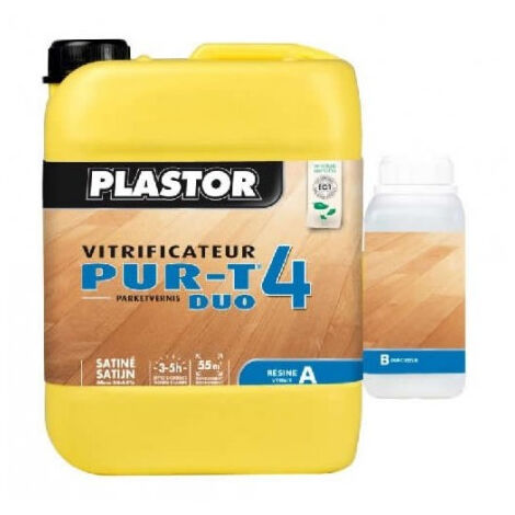 Plastor – Vitrificateur bi-composant satin aspect ciré 5L – Pour parquets intérieurs – Rendement 10m² par litre – Écolabel européen - Satin05l