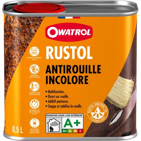 Owatrol – Antirouille incolore pour métal 0.5 L – Finition satinée – Protection contre rouille et humidité – Application facile sur surfaces métalliques