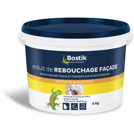 Bostik – Enduit de rebouchage façade pâte 4 kg – Pour extérieurs – Excellente adhérence sur supports bruts et peints – Résistance intempéries (1/4)
