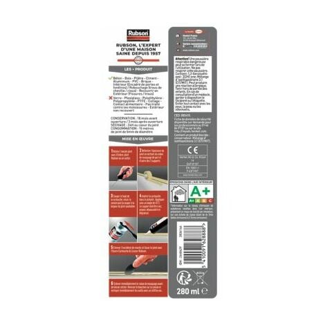 Rubson Mastic Maison Acrylique Murs & Fenêtres, mastic acrylique blanc pour intérieur & extérieur, comble fissure, joint porte et fenêtre, Cartouche de 280 ml