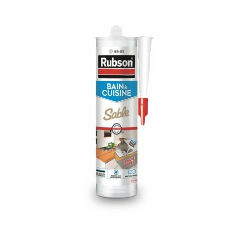 Rubson Mastic Bain & Cuisine Couleur Sable, Joint silicone multi-matériaux renforcé en antifongiques, mastic sanitaire coloré, souple & étanche, Cartouche de 280 ml