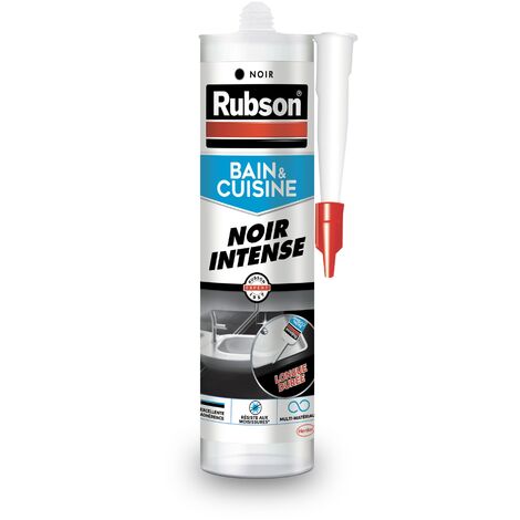Rubson Mastic Bain & Cuisine Couleur Noir Intense, Joint silicone multi-matériaux renforcé en antifongiques, mastic sanitaire coloré, souple & étanche, Cartouche de 280 ml