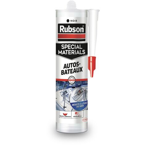 Rubson Mastic Special Materials Autos-Bateaux, mastic noir à base de silicone pour collages et réparations, mastic étanche pour nombreux matériaux, Cartouche de 280 ml (1/5)