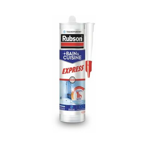 Rubson Mastic Bain & Cuisine Séchage Rapide transparent, Joint silicone longue durée résistant aux moisissures, Mastic sanitaire étanche facile d'utilisation séchage en 2h, Cartouche de 280 ml