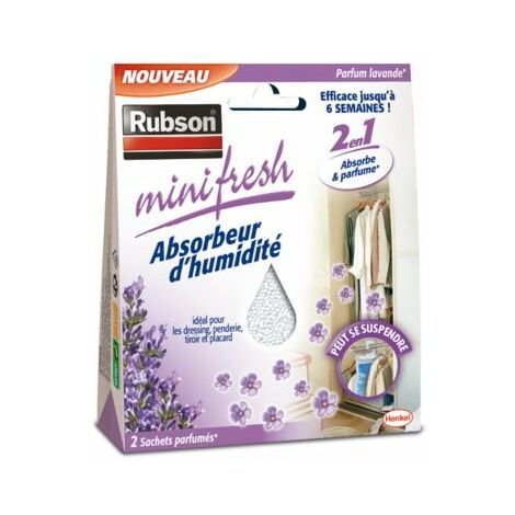 Rubson Minifresh Absorbeur d'Humidité en sachet Parfum Lavande, spécial placards, tiroirs, penderies, voitures, Absorbeur d'odeur 2 sachets de 50 g