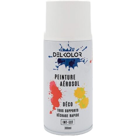 Delkolor Peinture en Aérosol Tous Supports - 300ml Conditionnement: 300ml - Couleur: RAL 9010 BLANC PUR SATIN