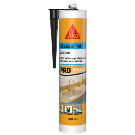 Sika – Mastic de fixation silicone noir 300ml – Haute adhérence pour éviers et carrelage – Résistant à l'humidité et aux moisissures - Sikaseal-181 (1/7)