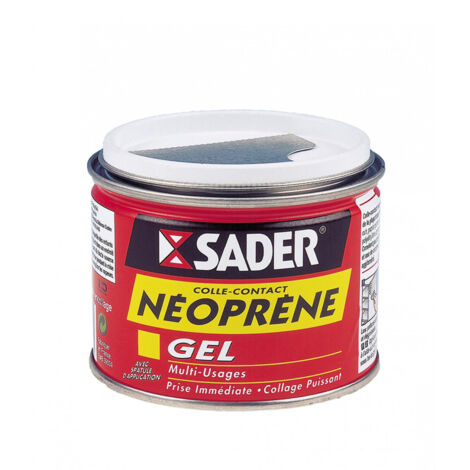Sader – Colle néoprène gel 250 ml – Prise instantanée 24h – Résistante à l'humidité et chaleur jusqu'à 130°C – Pour béton et plâtre