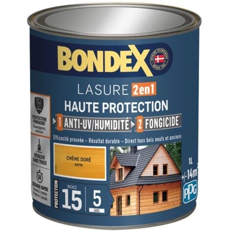 Bondex – Lasure extérieure satinée 1L – Protection contre intempéries et UV – Pour bois dur et matériaux dérivés – Application facile
