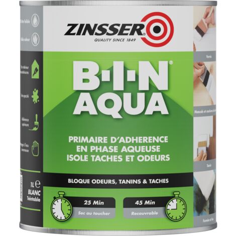 Primaire d'accrochage isolant en phase aqueuse 1L – Finition métal – Bloque taches d'humidité et odeurs – Pour bois, béton, PVC – Zinsser