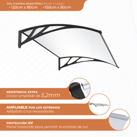 Smartsun – Marquesina puerta exterior 120x80cm – Policarbonato 5,2mm – Soportes PVC antracita – Instalación fácil y extensible (1/10)