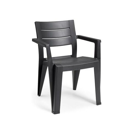 Keter – Silla de jardín apilable gris con reposabrazos – Diseño moderno y resistente – Apta para interior y exterior – Sin montaje (1/4)
