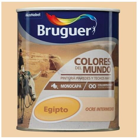 Bruguer – Pintura plástica monocapa para paredes interiores – Color ocre intermedio – Secado rápido 30 min – Cubrición total con una mano – 750 ml (1/4)