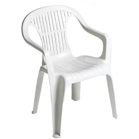 Sillón apilable de resina blanca 8103 – Respaldo bajo – Medidas 55x53x82 cm – Protección UV para interior y exterior – Garden Life (1/5)