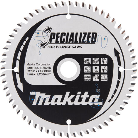 Makita – Disco TCT 165mm – 60 dientes – Para MDF – B56786 – Diámetro interior 20mm (1/4)