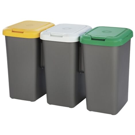Tontarelli Set 3 papeleras reciclaje, 75L en total, plástico, 79x33x48 cm, Gris (1/6)