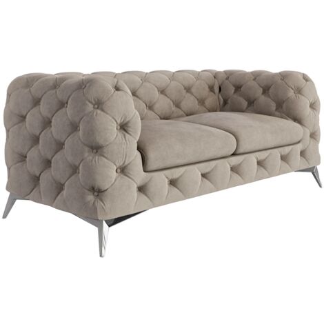 Chesterfield Sofa 2-Sitzer River mit Metall Füßen, Creme Samt