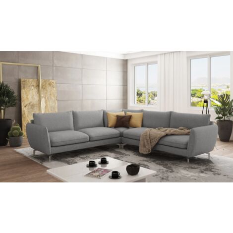 Modernes Ecksofa Lisa mit Metall Füßen, Grau Luxusmicrofaser
