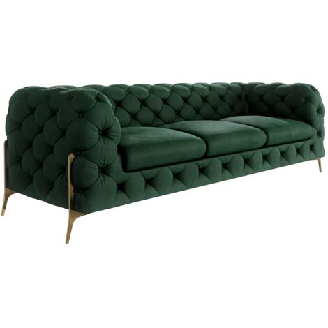 Chesterfield Sofa 3-Sitzer Willow mit Metall Füßen, Grün Samt