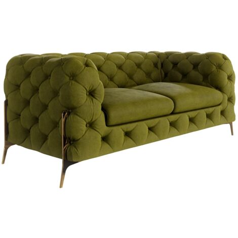 Chesterfield Sofa 2-Sitzer Willow mit Metall Füßen, Olive Samt