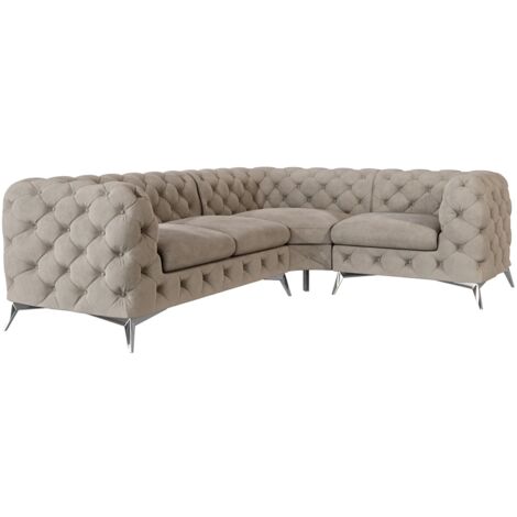 Chesterfield Ecksofa River mit Metall Füßen, Dunkle Creme Samt (1/5)