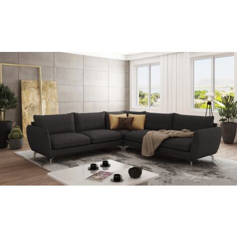 Modernes Ecksofa Lisa mit Metall Füßen, Graphit Luxusmicrofaser