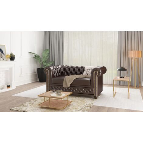 Braun Chesterfield Sofa 2-sitzer Lukas mit Schlaffunktion