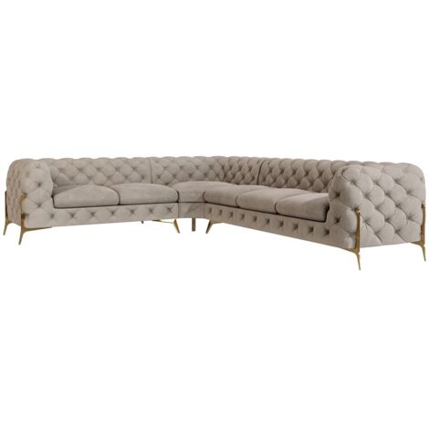 Chesterfield Ecksofa Willow mit Metall Füßen, Creme Samt (1/5)