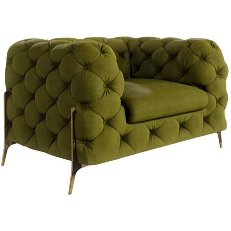 Chesterfield Sessel Willow mit Goldene Metall Füßen, Olive Samt (1/5)