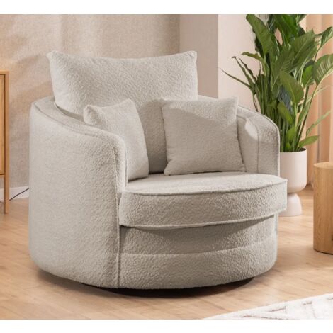 Ted - Drehsessel Love Seat XXL 360 Grad drehbar aus Beige Boucle-Stoff (1/5)