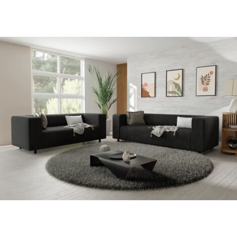 Jesper - Modernes Polstergarnitur 3+2 aus Schwarz Cord-Stoff mit bequemem Sitz
