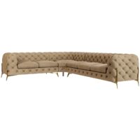 Chesterfield Ecksofa Willow mit Metall Füßen, Beige Samt