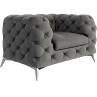 Chesterfield Sessel River mit Metall Füßen, Grau Samt