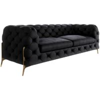 Chesterfield Sofa 3-Sitzer Willow mit Metall Füßen, Schwarz Samt