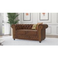 Jule - Chesterfield 2 sitzer Sofa aus Braun Vintage Optik Microfaser mit Holzfüßen