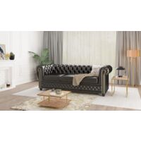 Chesterfield Sofa 3-sitzer aus Schwarz veganem Leder - Lukas