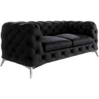 Chesterfield Sofa 2-Sitzer River mit Metall Füßen, Schwarz Samt