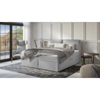 Milo - Modernes Boxspringbett 180x200 mit Topper und Bettkästen aus Grau Luxusmicrofaser